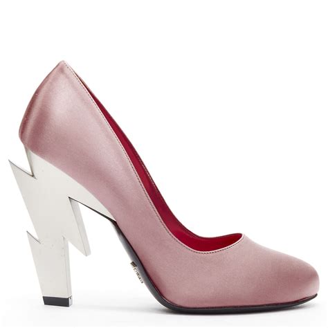 new PRADA Lightning Bolt pink silk satin silver metal heel